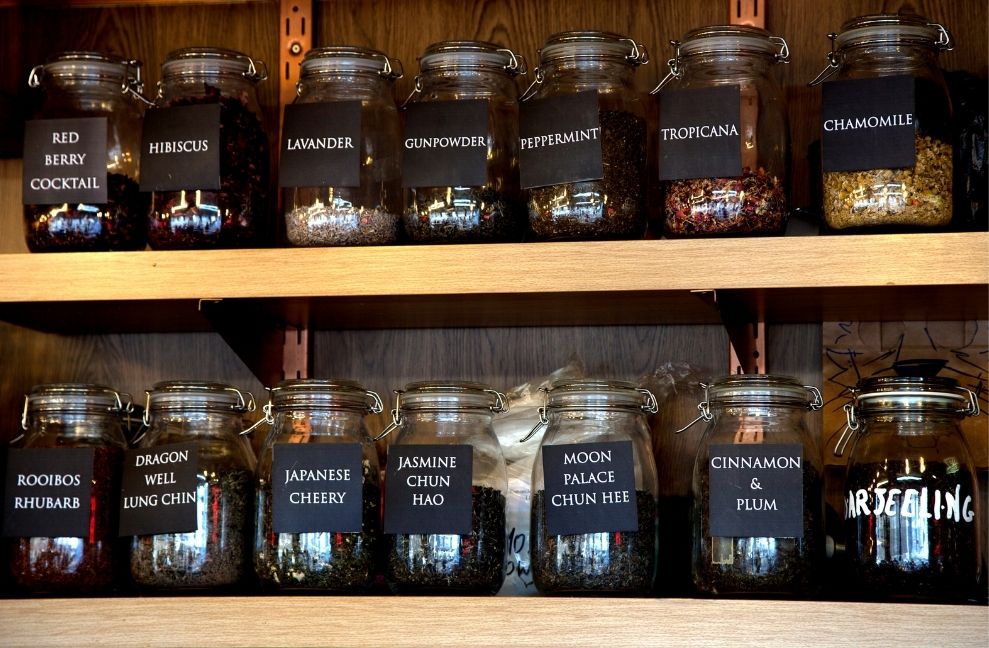 Tea stored in jars to keep the tea fresh.