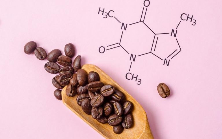 Caffeine chemical formula and coffee beans