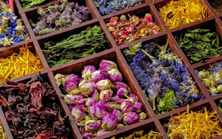 Dried herbs and flowers.