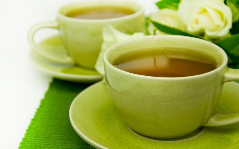 Two cups of green tea.